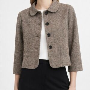 Club Monaco Taupe Wool Blend Tweed Cropped Blazer